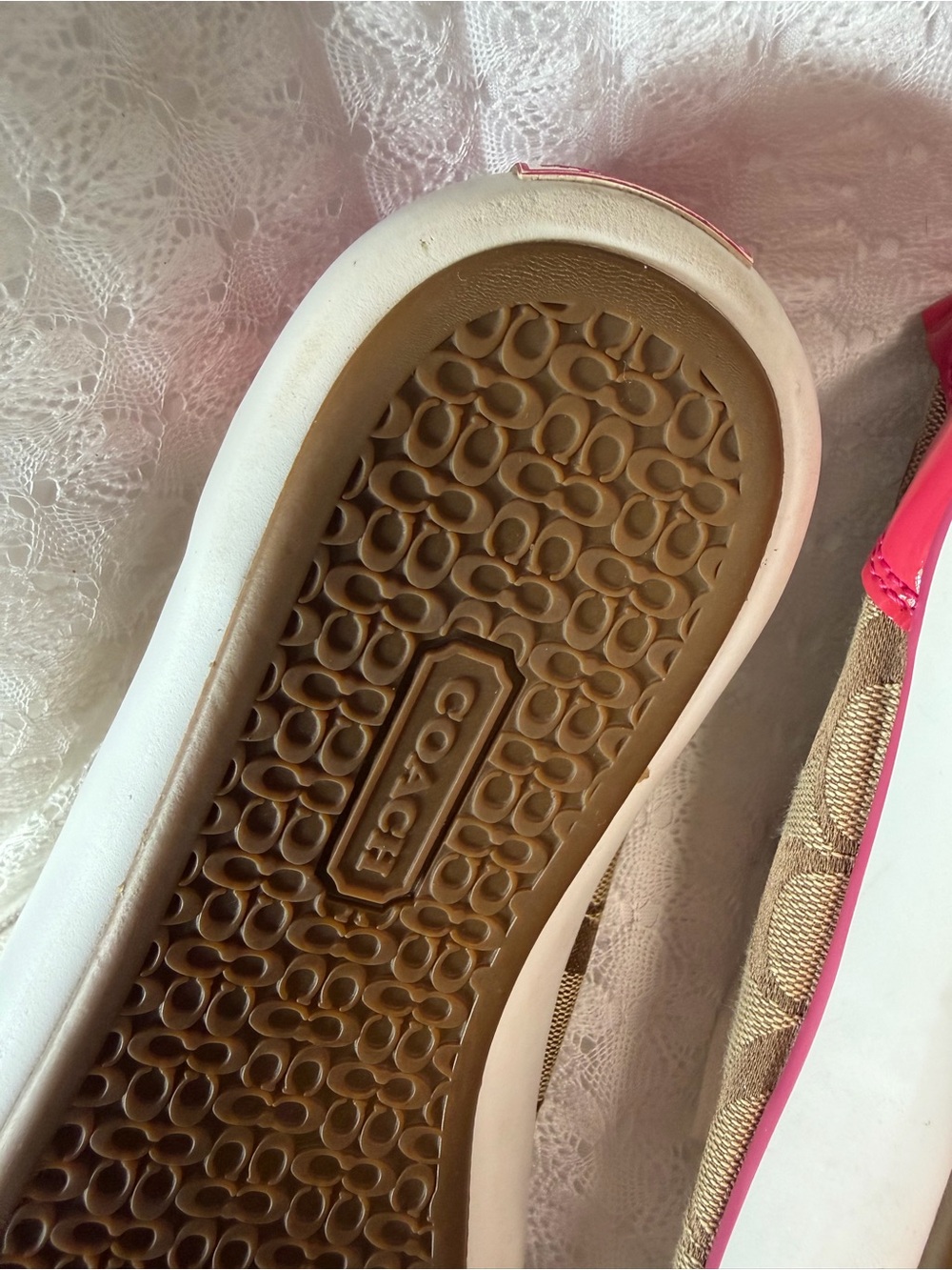 Coach Brown Signature Canvas Sneakers with Pink Trim - Picture 9 of 12